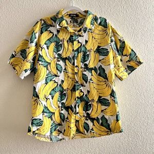 JOGAL Men's size L Fruit Print Bananas Vacation Hawaii Casual Button Shirt